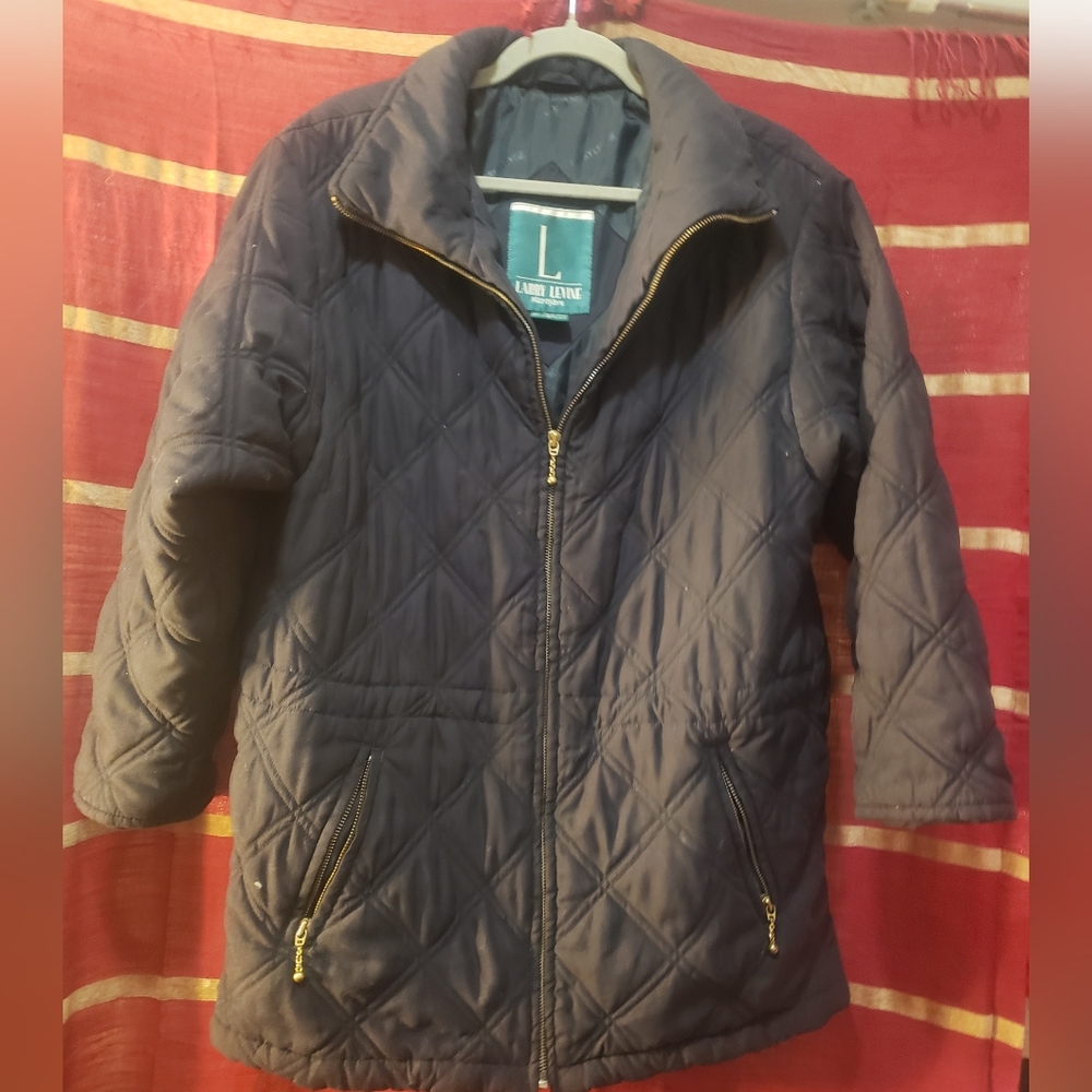 Vintage Larry Lavine Faded Black Quilted Jacket, Gold Zips Lined Warm GUC Mens L